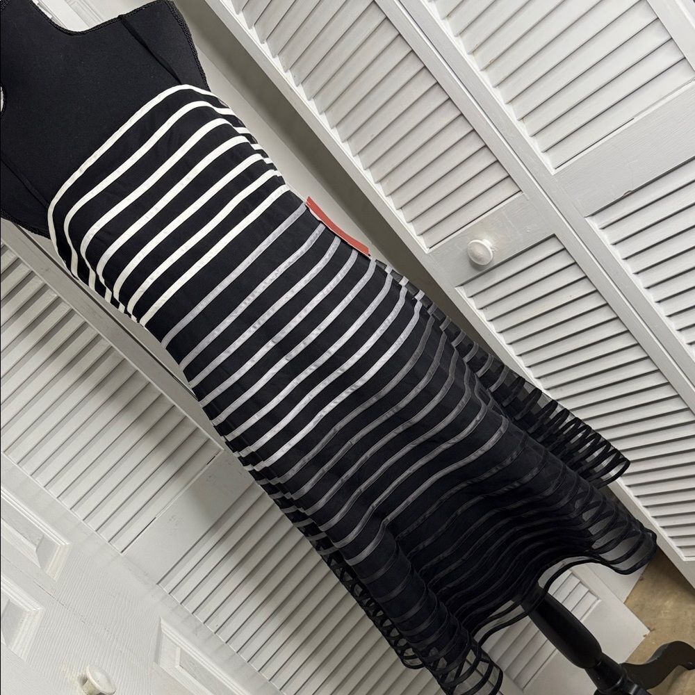 JS Collections Black and White Striped Midi Dress